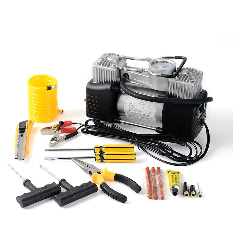12V 100Psi Metal dual cylinder 30 cylinders Car Auto Portable Mini Electric Air Compressor Kit