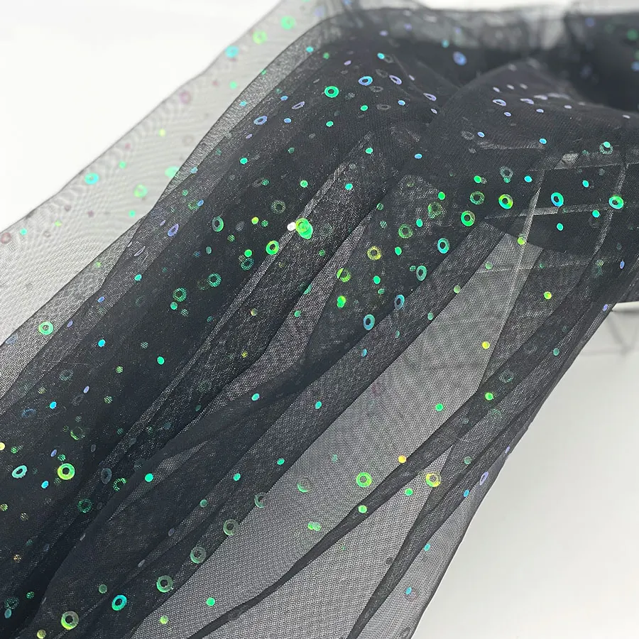 Customized polka dot flower butterfly triangle fancy kids dress multicolor glitter sequin shape tulle mesh sheer fabric