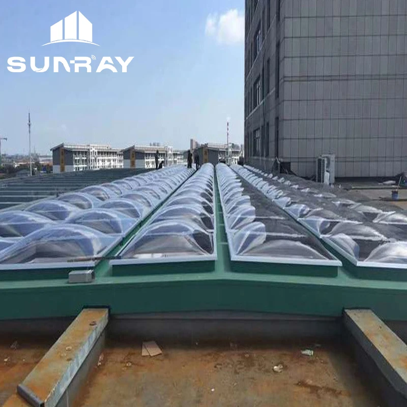 Manufacturer direct sales PC polycarbonate dome skylight aluminum alloy frame custom arc top roof insulation lighting cover