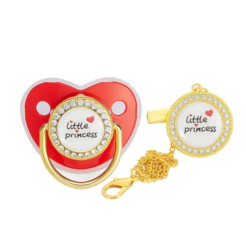 Hot selling love little princess baby dot diamond pacifier baby diamond pacifier play mouth with dust cover