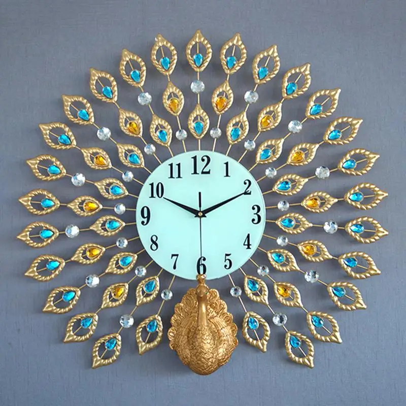 
odm/odmmodern wall clockArt Crafts Large Decoration Metal Peacock Wall Clock Home Decor Night Lightreloj de pared 