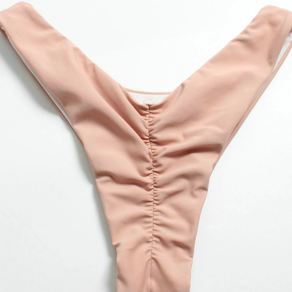 Sheer pink brazilian cross bandage women bikini set sexy triangle thong two piece swimsuit female beachwear biquini swimwear