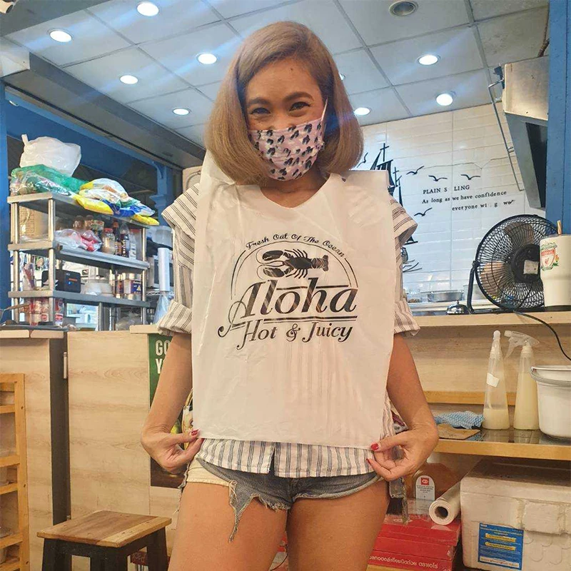 Custom Print Biodegradable Eco Waterproof Restaurant Adult Disposable Plastic Seafood Bibs Lobster Adult Bibs For Restaurant
