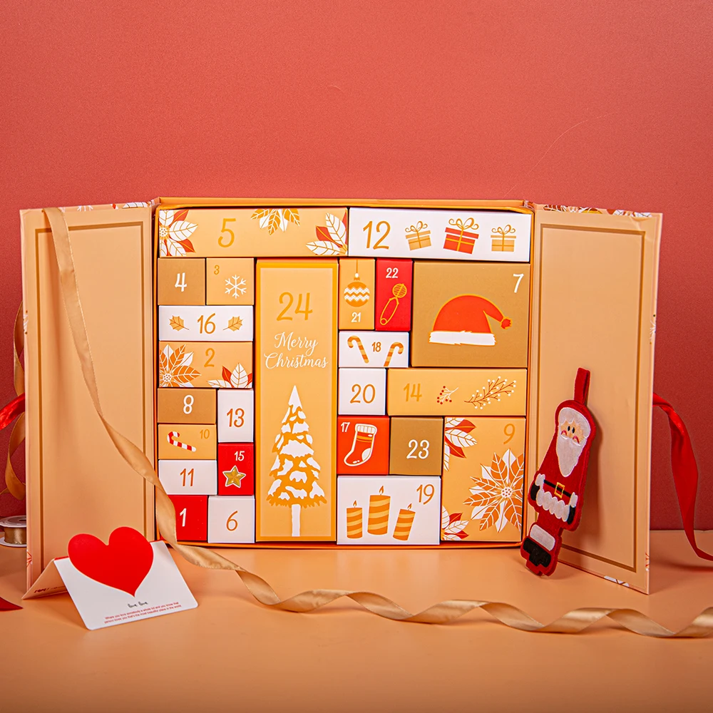 Christmas Advent Calendar Gift Rigid Cardboard Blind Box Candy Chocolate Packaging Boxes with 24 Gift Box Set