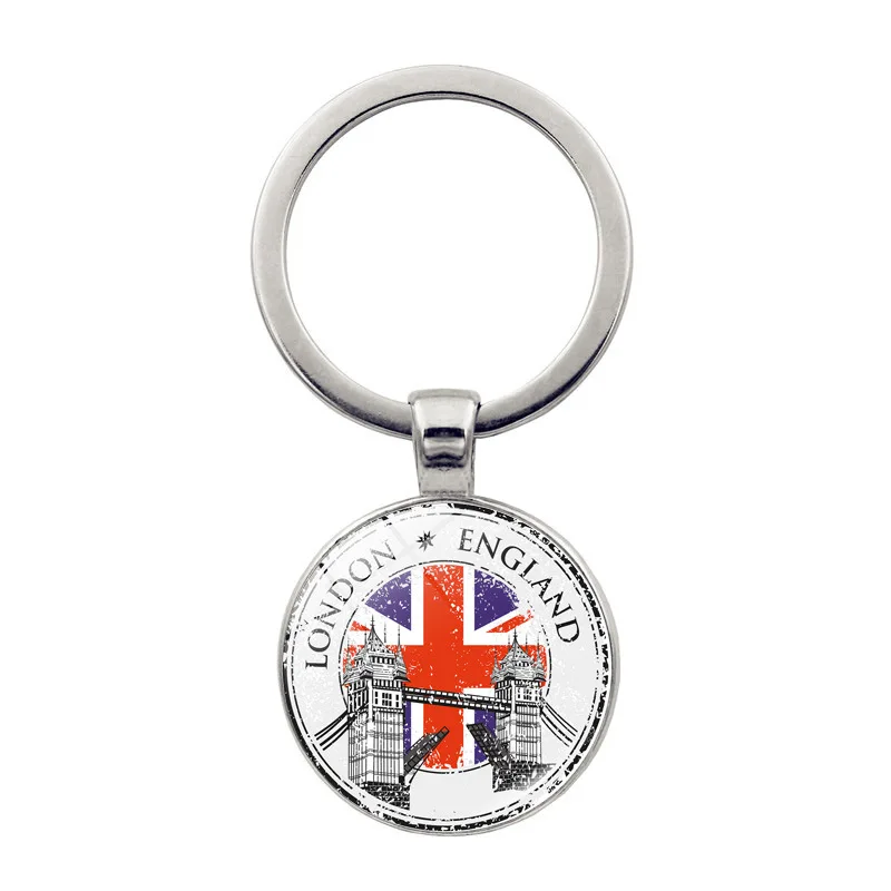 British Flag Metal Keychain Time Gemstone Glass Ball Keyring Customize logo Eliza White Tower Big Ben Travel Souvenir Key Chain