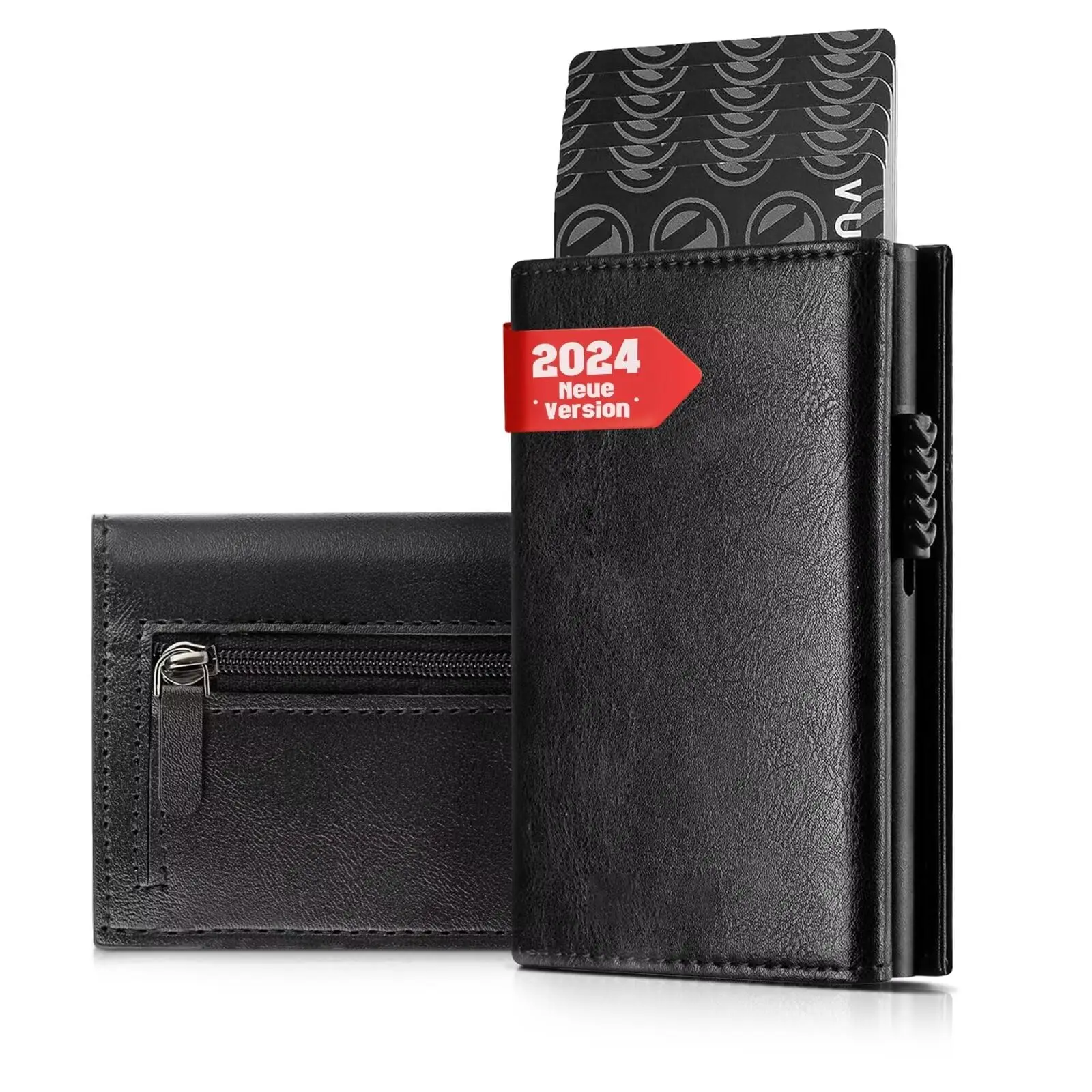 Leather Wallet with Coin Pocket  RFID Blocking Aluminum Protection Card Holder Small Mini Slim Wallet Pop Up Card Holder