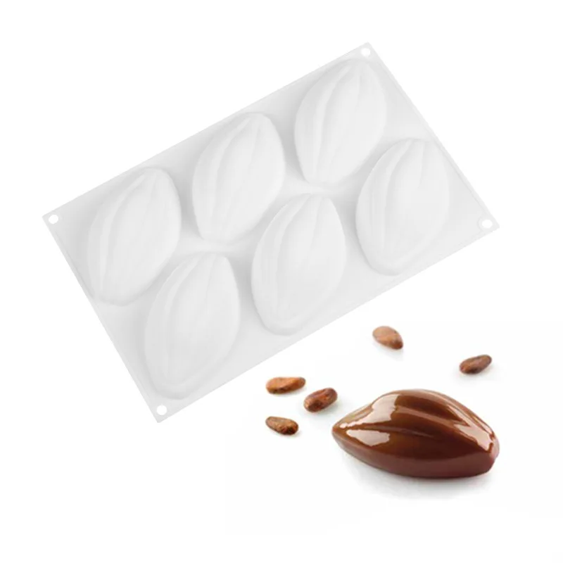 6 cavity silicone cacao pods shape design mould chocolate mold for diy baking candy cookies