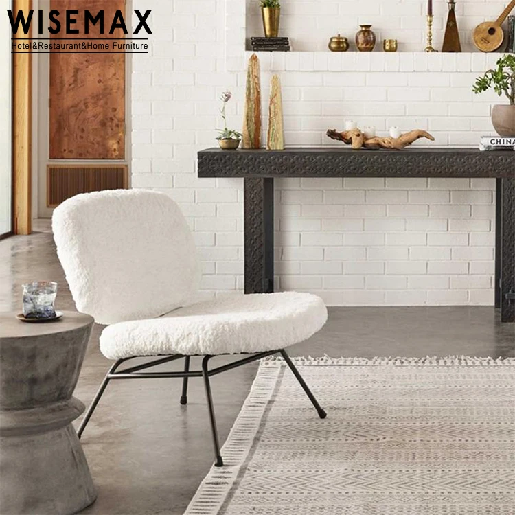 WISEMAX FURNITURE living room furniture modern beetle shape accent chair teddy lamb wool dining table chairs set with metal legs