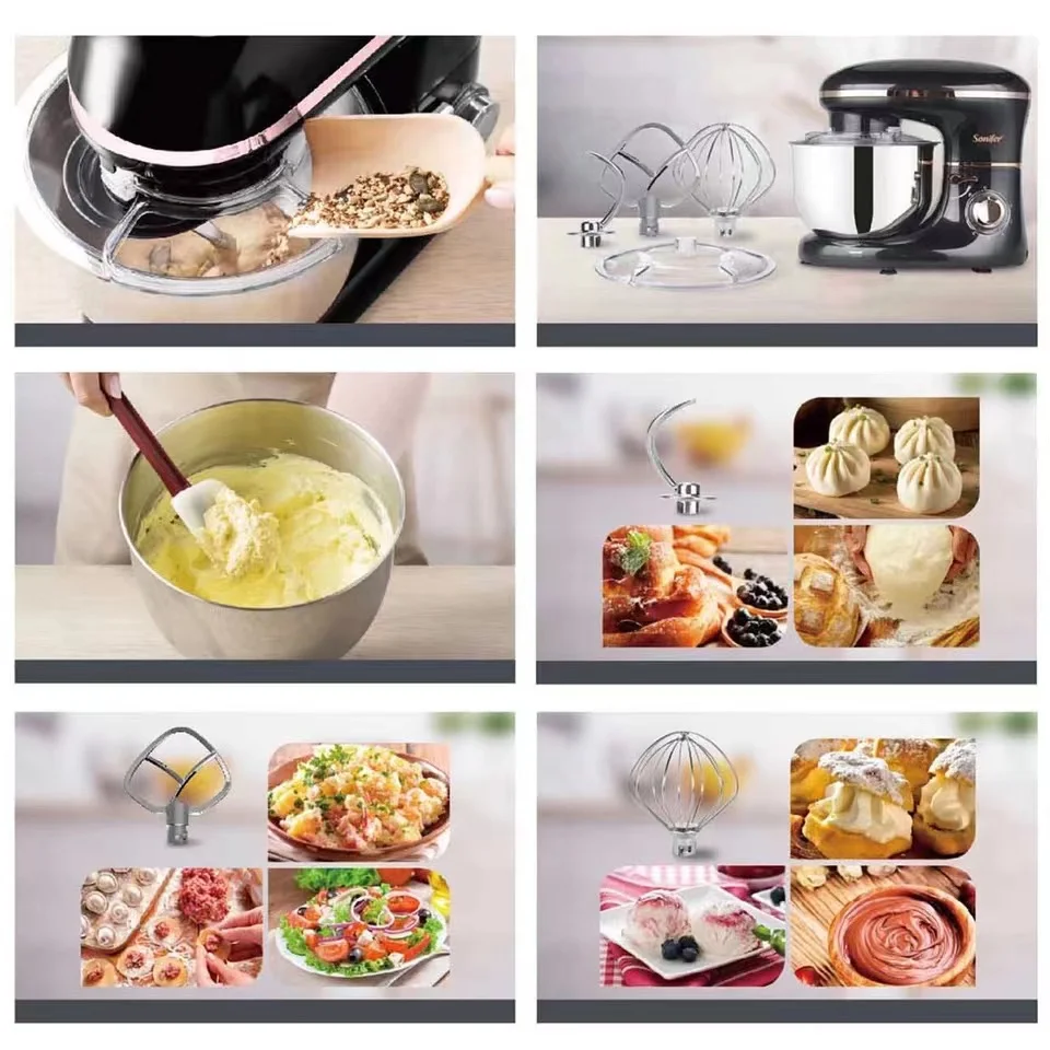 Sonifer SF-8064 home appliances 1400W copper motor multifunction 6 speed die cast dough beater whisk electric stand food mixers