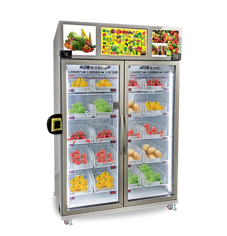 Cheap frozen smart fridge vending machine with card reader sale vegetable fruit frozen meat in the community apartment