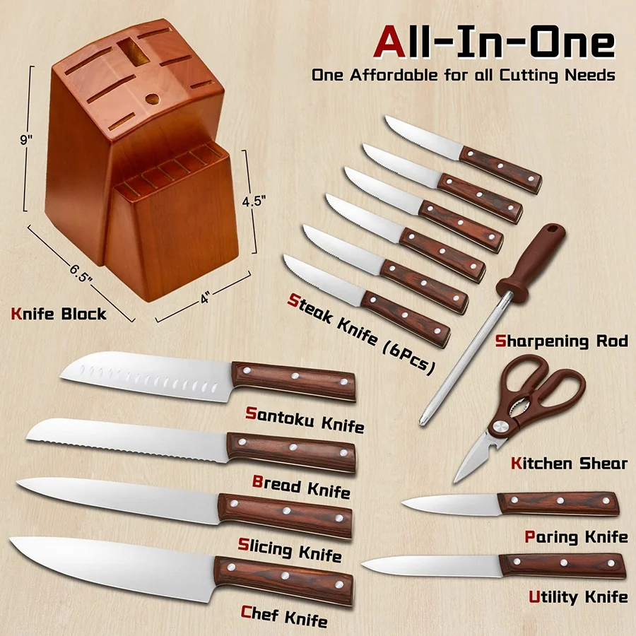 High quality stainless steel kitchen chef knives kitchen set professional kitchen knife block set