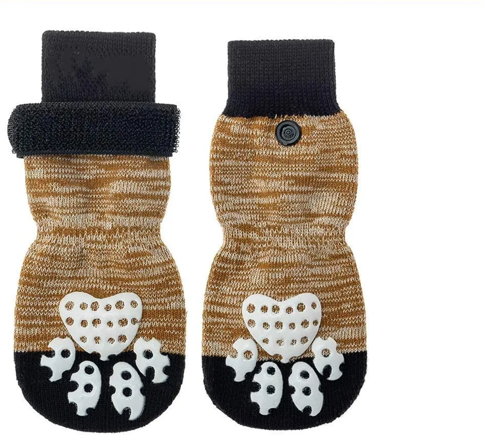 Double Side Anti-Slip Dog Socks with Adjustable Straps for Indoor on Hardwood Floor Wear Best Puppy Pet Paw Protection