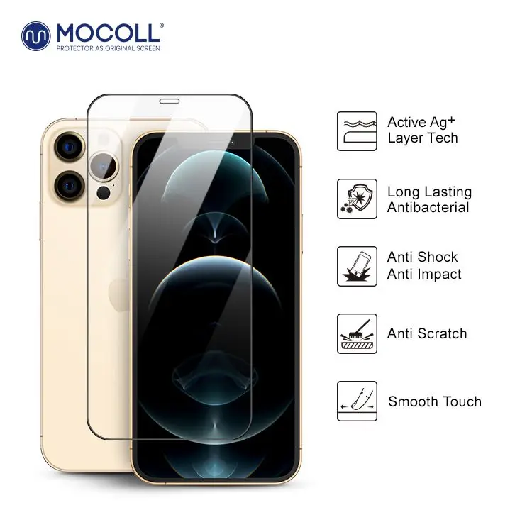 MOCOLL 2.5D HD Clear  Ag+ silver anti-bacterial tempered glass screen protector For iPhone 12