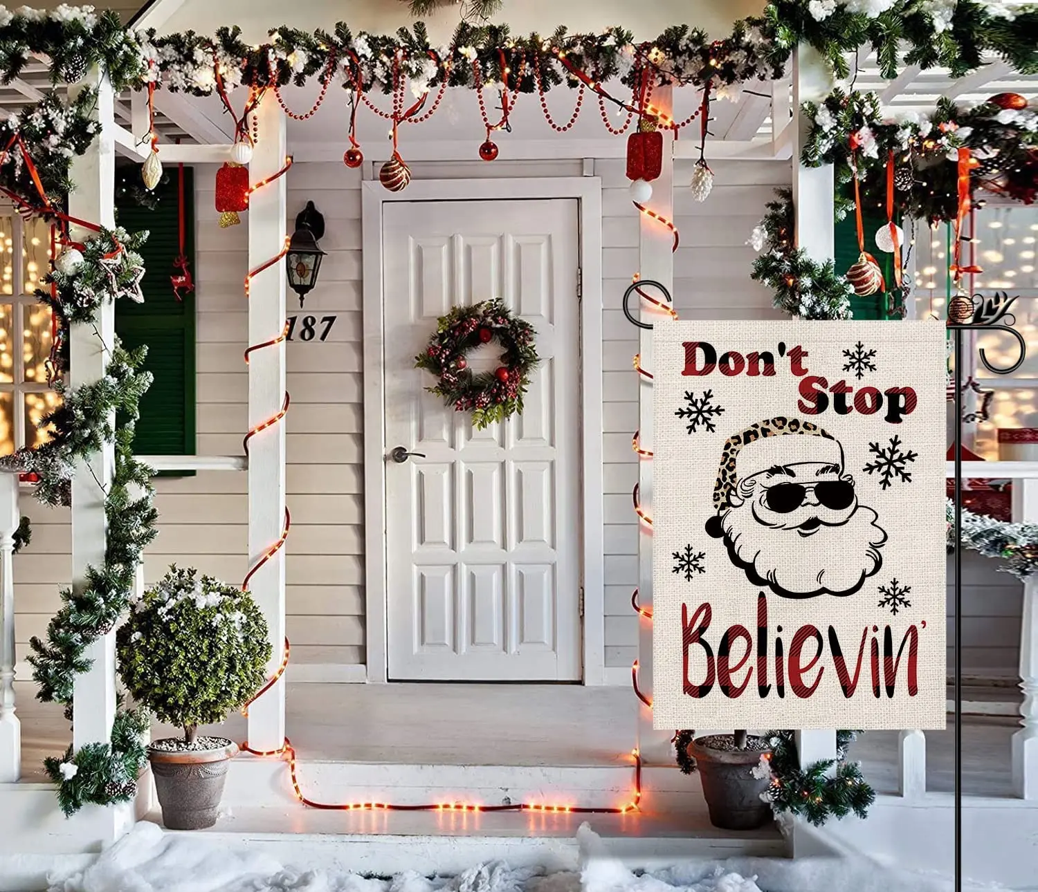 12X18in Dont Stop Believe Santa Claus Garden Flag Burlap Material Single Or Double Sides Suit Outdoor Indoor Decor