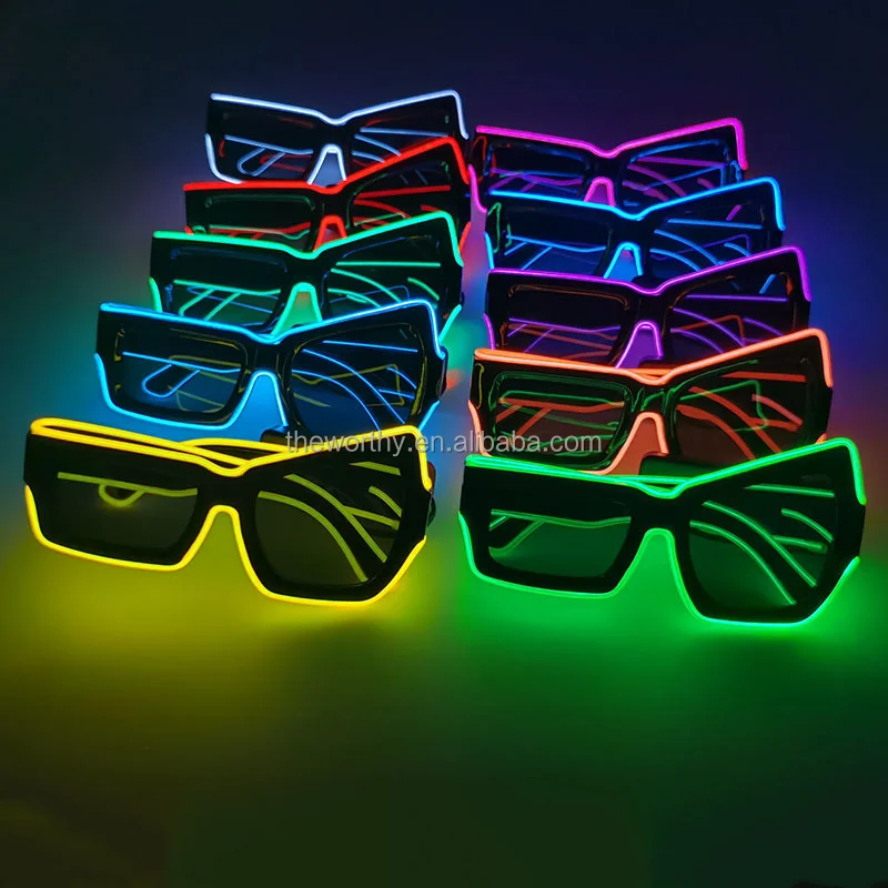 T-Worthy NEW Halloween Glowing EL LED Glasses Wireless Light Up Glasses Cool Girl Boy Costume Festival Party Sunglasses