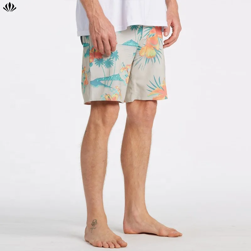 Hawaii Style Full Leaves Print Fashion Swim Trunk for Men Surf Board Shorts on Beach Activity