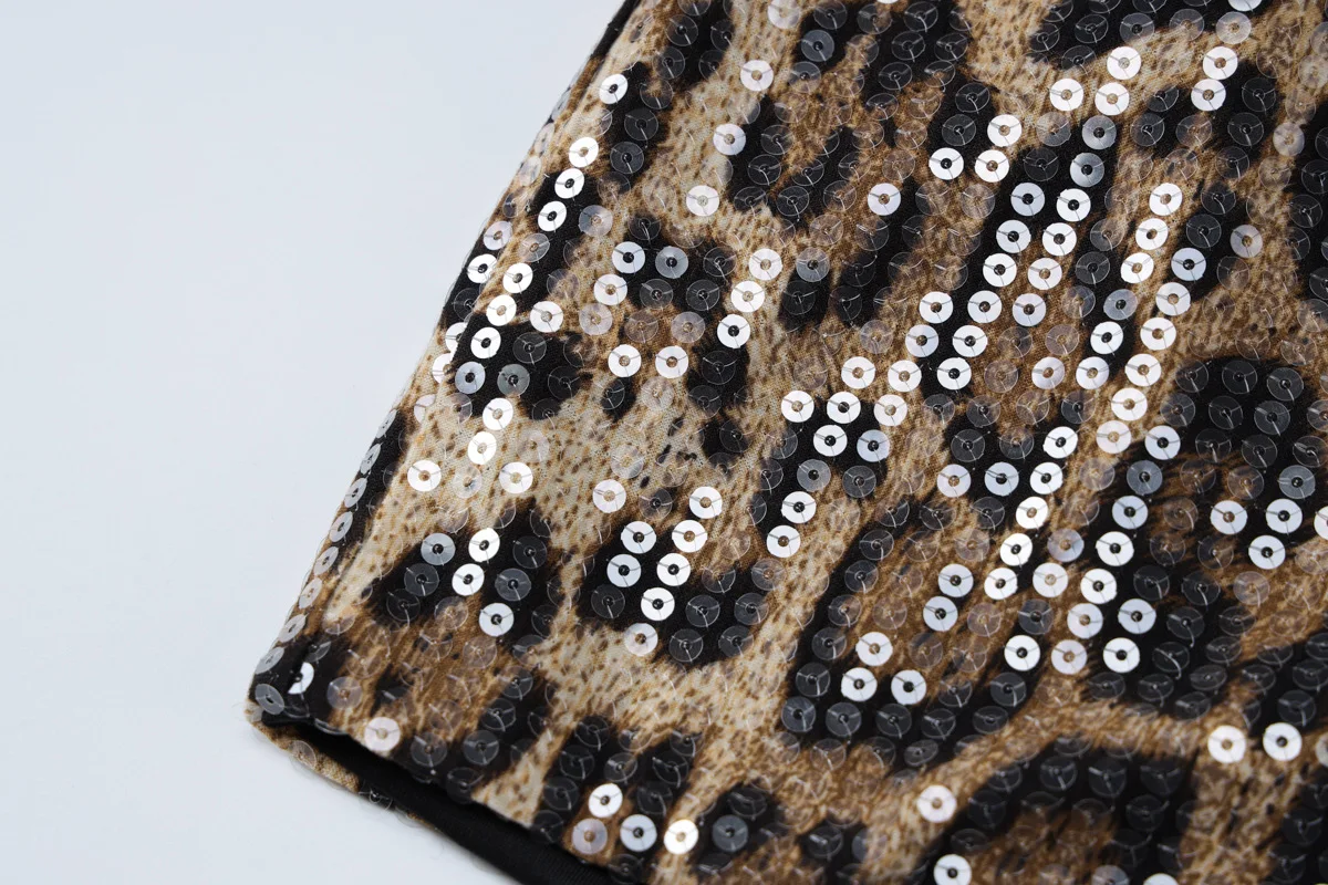 Sexy Chic Leopard Printed Super-short Night Club Shorts 2024 New Arrivals Women Fashion Skinny Low Waist Sequins Shorts