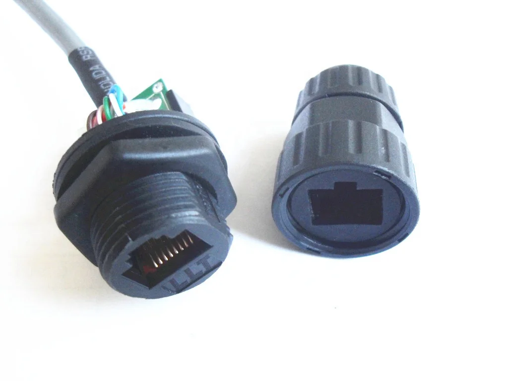 IP67 Front Panel Mounted Male Female Waterproof RJ45 Connector with Ethernet Cable