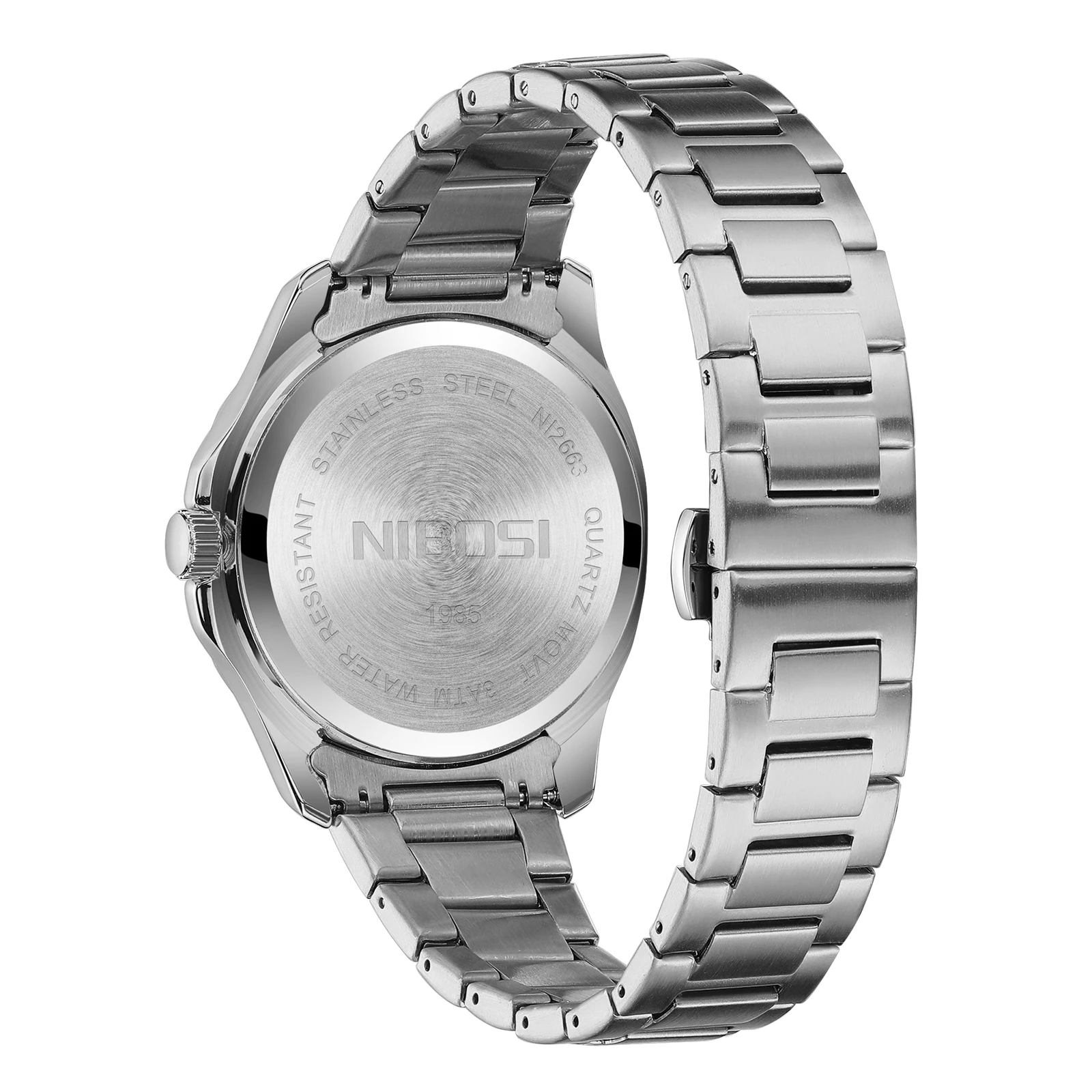 NIBOSI 2653 Fashion Mens Trendy Auto Date Chronograph Stainless Steel Band Quartz Watch