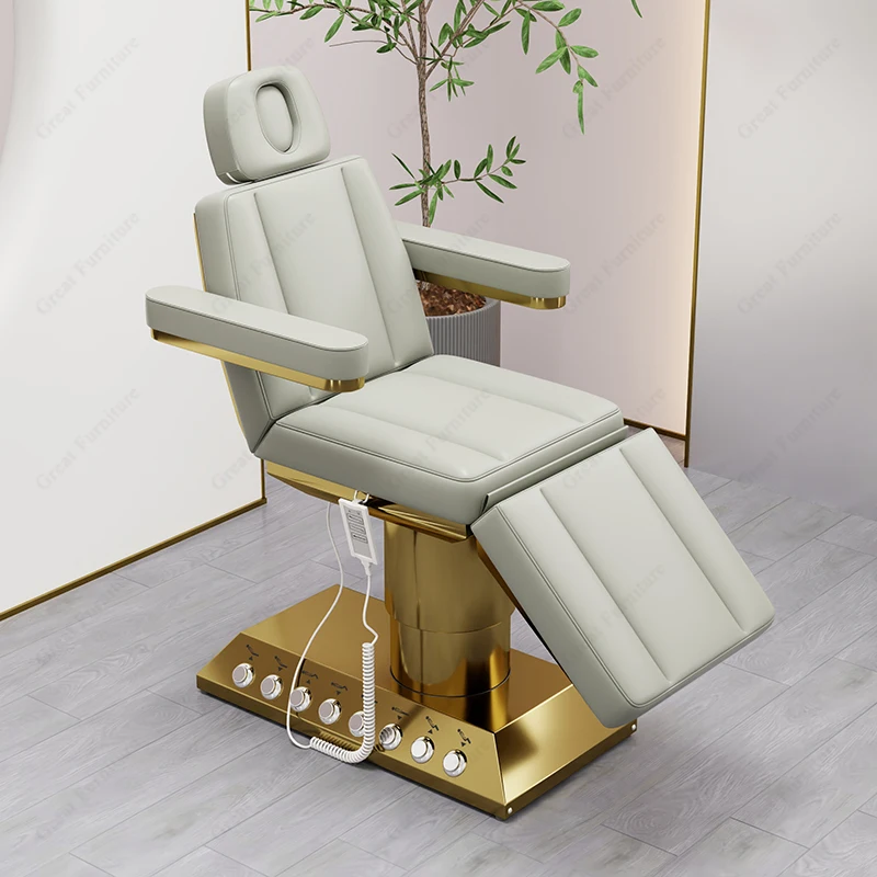 Modern salon furniture grey beauty spa bed 4 motors electric massage table gold base professional spa bed for sales