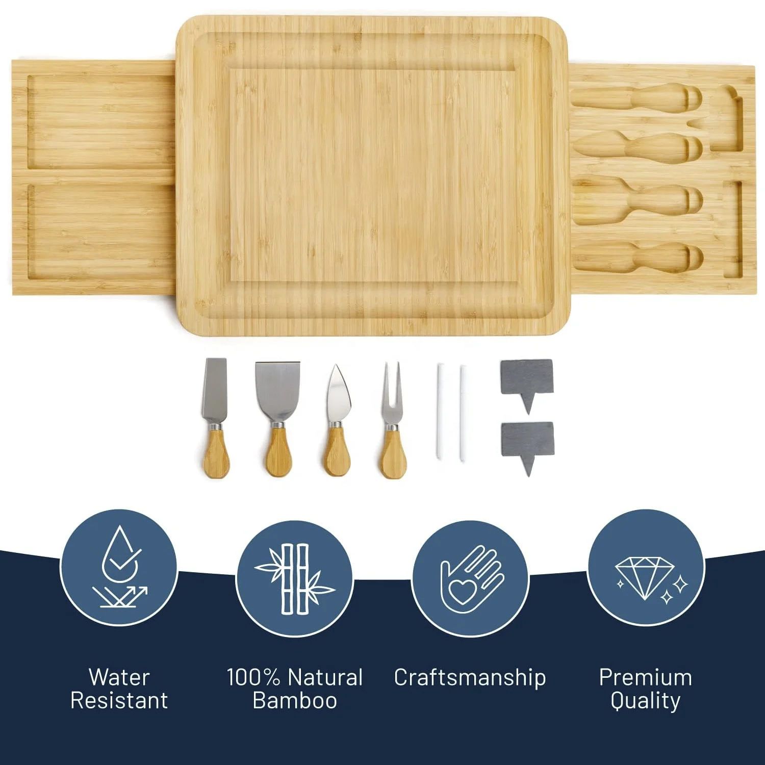 Wood Chopping Blocks Bamboo Cheese Board with Cheese Tools, Cheese Plate Charcuterie Platter with Utensils Set