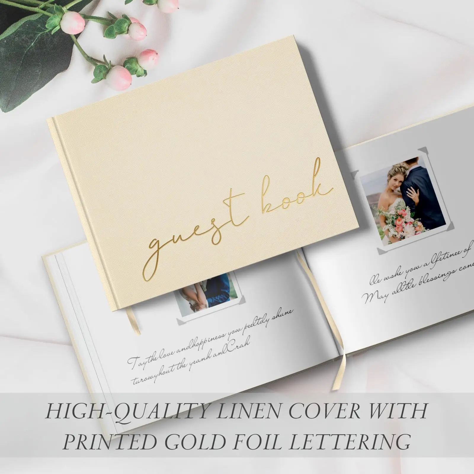 Myway Wedding Guest Book with Table Sign and 216 Photo Corners Stickers, Hardcover Linen Polaroid GuestBook for Wedding