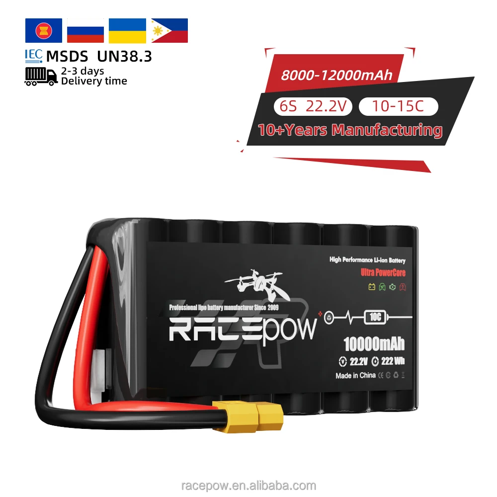 Racepow FPV Li-ion Battery Drone UAV  8000mAh10000mAh 22000mAh 22.2V 10C With xt60/xt90/JST connector