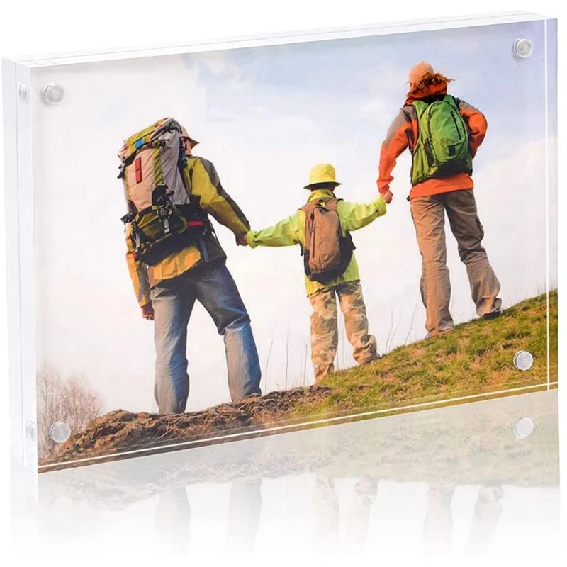 3x4 Inch 10mm+10mm Plexiglass Acrylic Magnetic Frameless Photo Stand Lucite Crystal Glass Double Sided Thick Picture Frames
