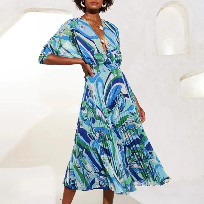 Summer New Girl Fashion  Prints Chiffon Dress Princess Dress Customized Boho Ladies  Casual Dresses Women