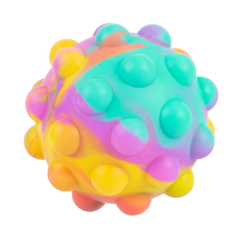 Hot Sale Rainbow 3D Stress Balls Fidget Squeeze Sound Toys Silicone Popping Push Bubble Fidget Ball