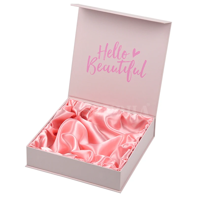 Custom Logo Cardboard Magnetic Box Packaging hair extension wig box for Clothing Jewelry Skincare Makeup box with satin lining