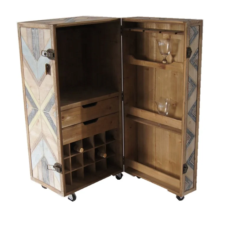 Hot Selling Home Storage Coffee Table With Wine Storage With Wheels Wooden Table Wine Cabinet