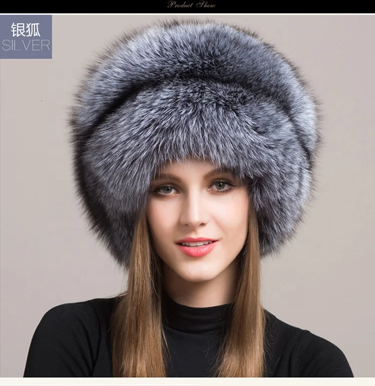 Women Real Fox Fur Beanies Hats Winter Luxury Russian Fur Cap