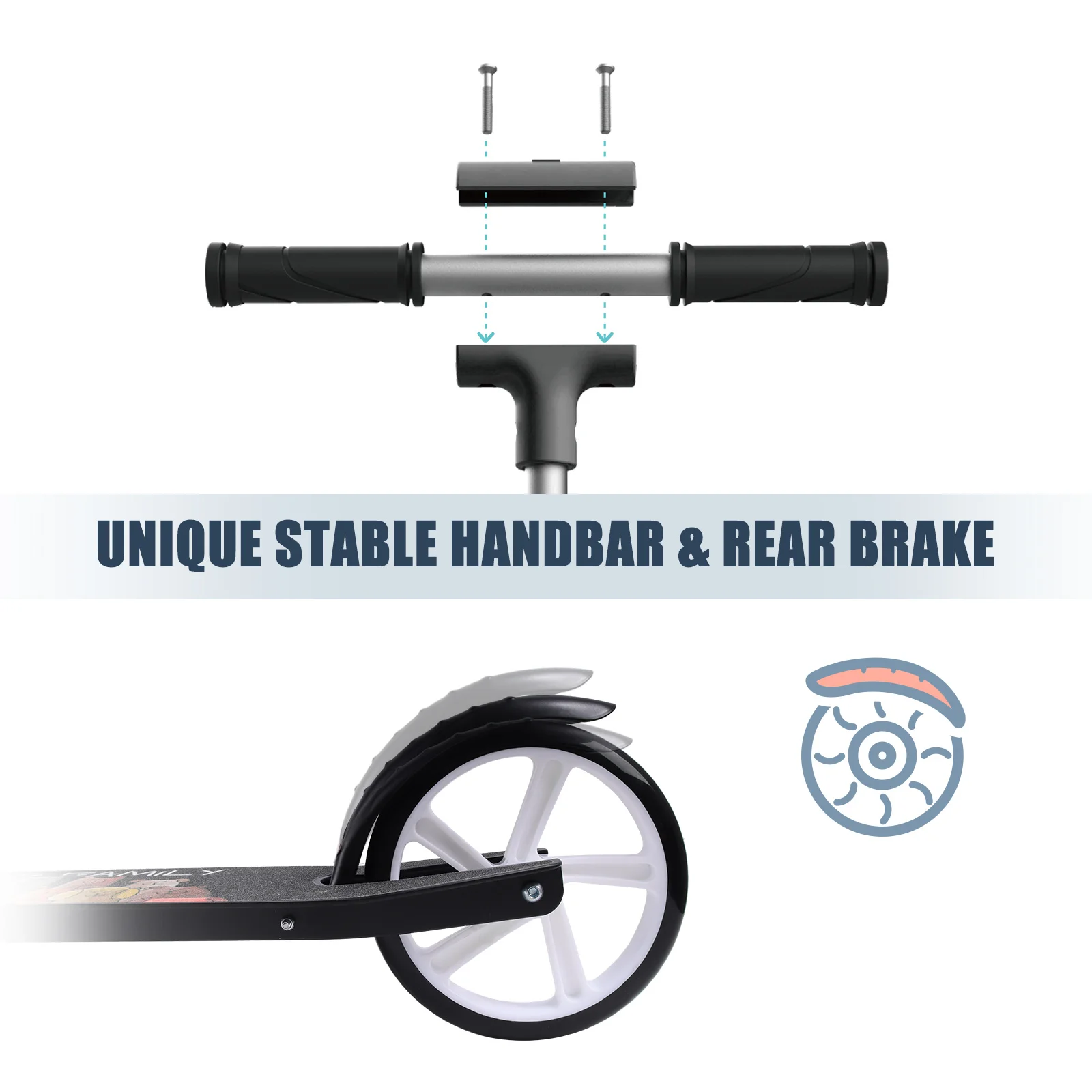 Adult 200mm Kick Scooter with Big PU Wheels for Ages 6-12 and up Durable Scooter for Adults