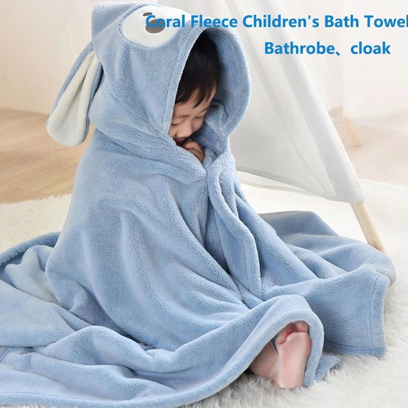 Wholesale High quality microfiber kids bathrobe coral velvet robe girl boy custom wearable bath towel for hotel pool use