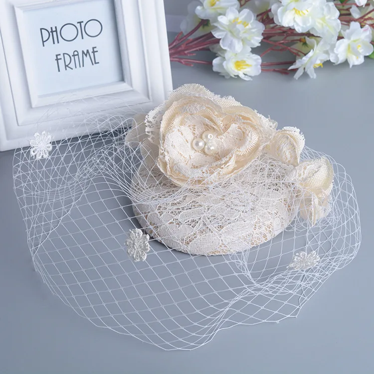 Wedding Party Lace Covered Base With Veil Bridal Hair Accessories Fascinator Hat