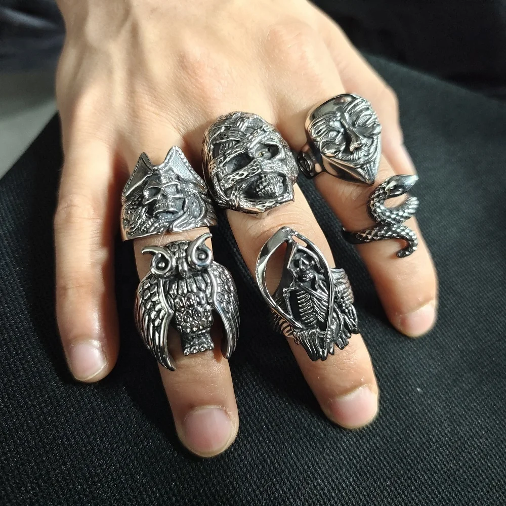VAF Anel Bear Caveira Bague Tete De Mort Anillos De Calabera Calavera Stainless Steel Claw Goth Gothic Skull Skeleton Men Rings