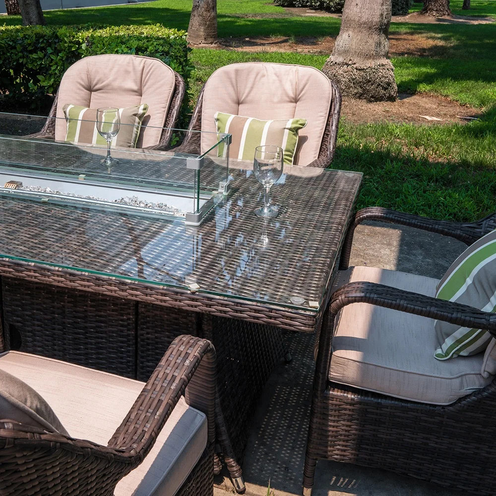 Набор прямоугольного обеденного стола, комплект уличной мебели из ПЭ ротанга с газовой ямой, 6 мест