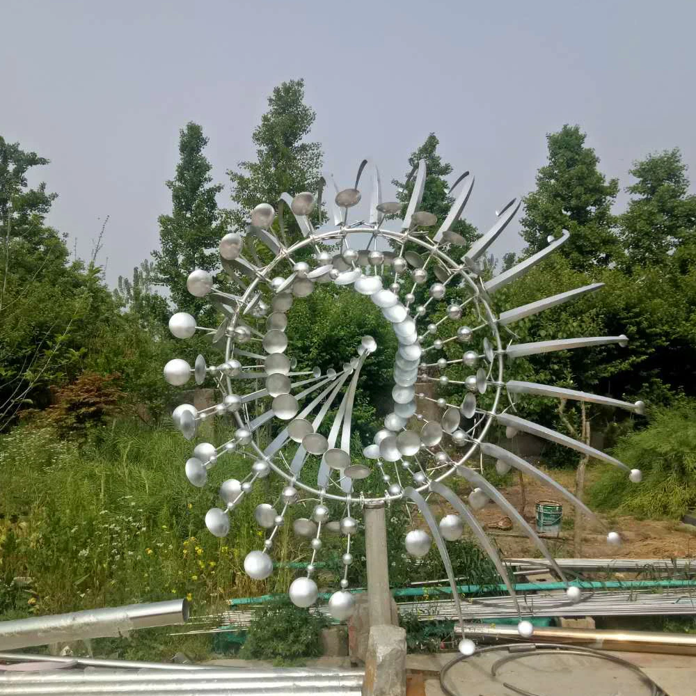 Customize large scale outdoor LED lighted colorful wind spinner stainless steel giant kinetic sculpture for park decor