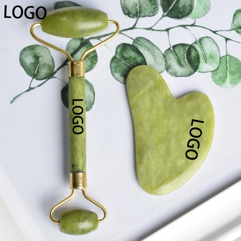 New green Skin Massager Natural Xiuyan Jade roller Custom Facial Green For Face Roller Jade with box