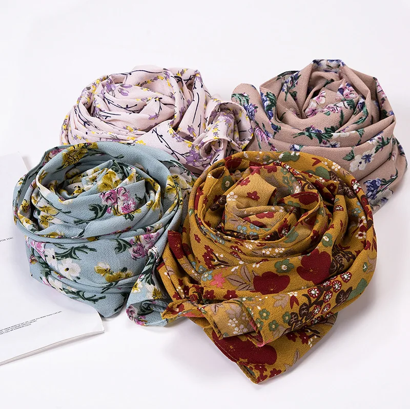 Wholesale Thick Malaysia Muslim Scarf Women Hijab Islamic Headscarf Shawl Turkish Flower Printed Chiffon Floral Hijab