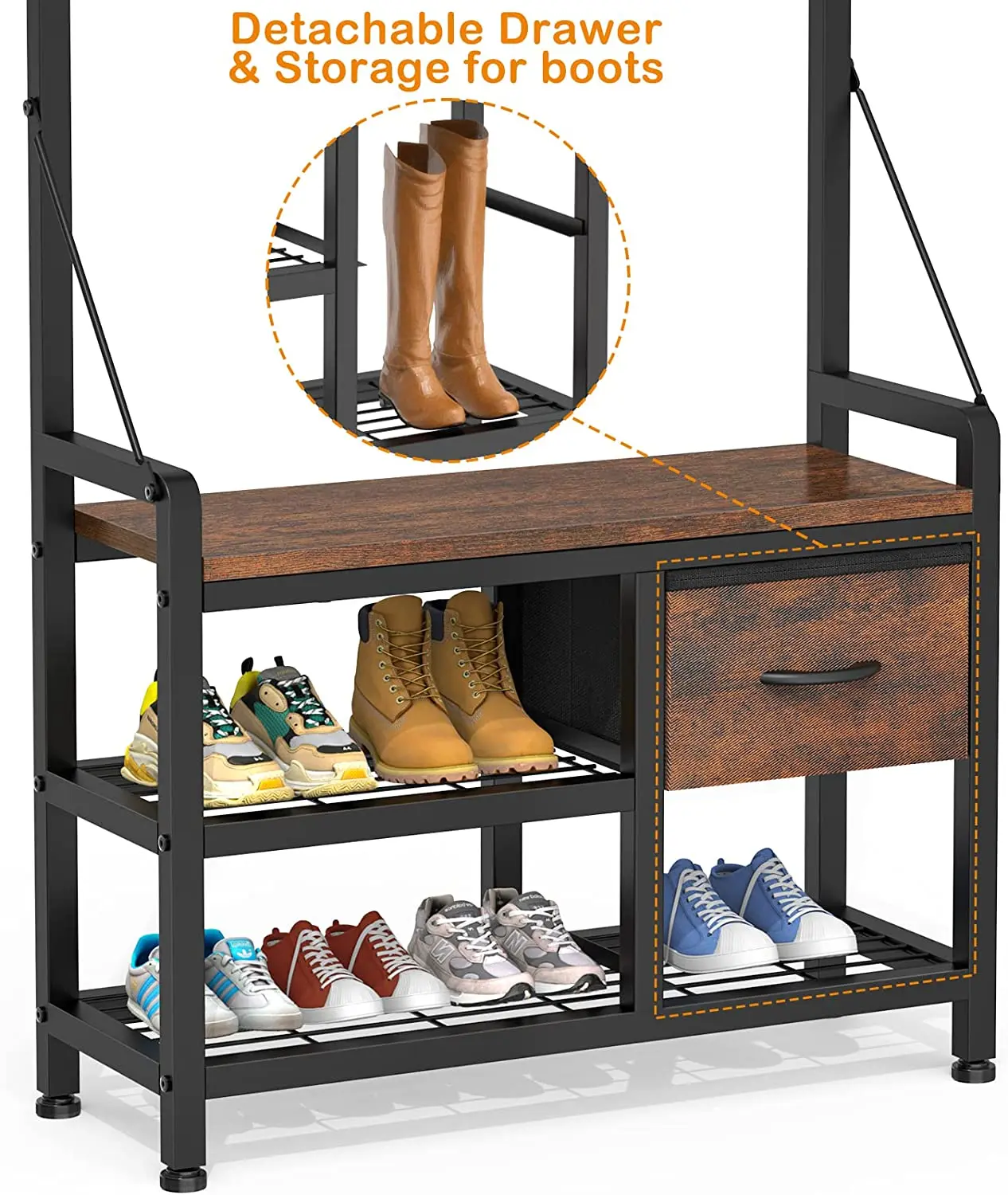 Coat Rack, Hall Tree with Shoe Bench for Entryway, 3-in-1 Shoe Rack  for home Freestanding Accent Furniture