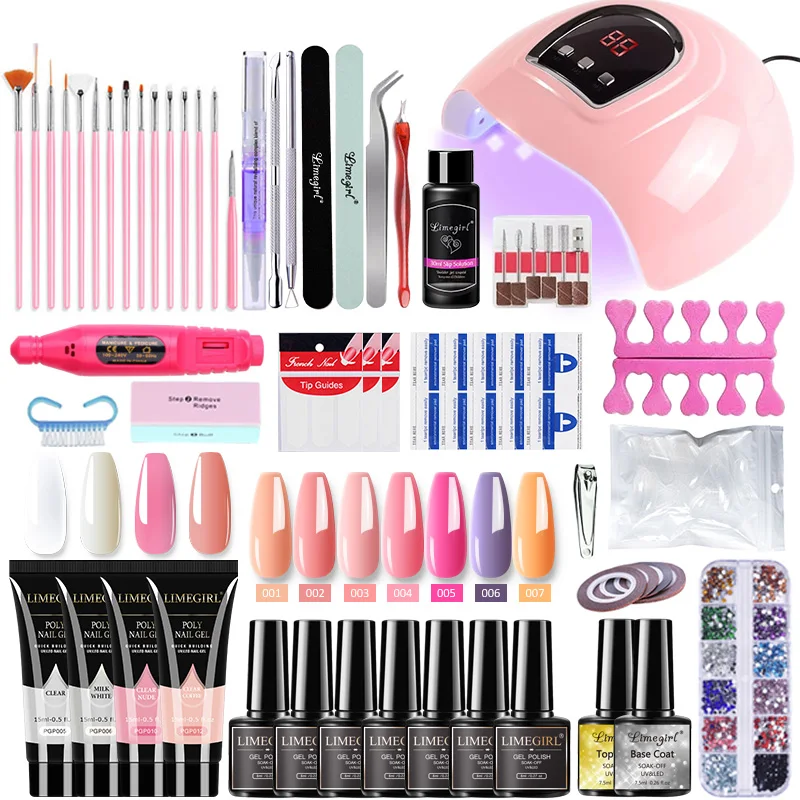 Complete Nail Kit Nail Lamp  Manicure Set Kit Poly UV Gel Kit Polish Set Soak-off Nail Art Tools Sets