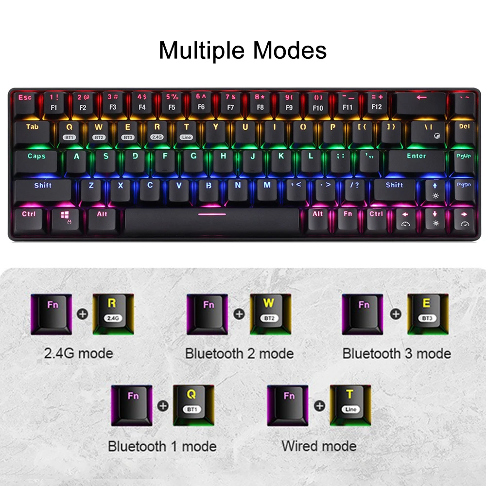  Портативная механическая клавиатура 68 клавиш RGB подсветка компьютерная игровая Беспроводная для IOS Android
