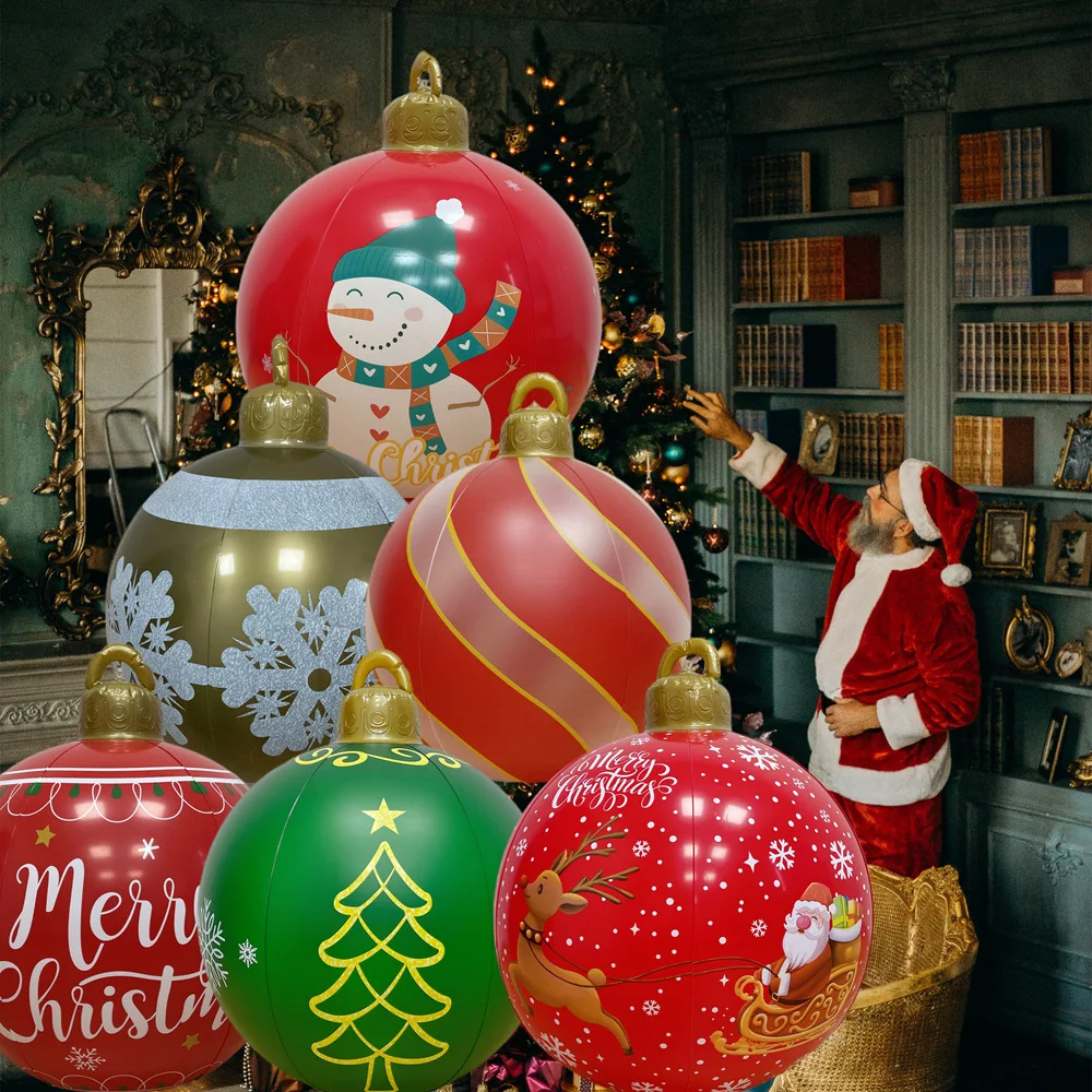 60CM Outdoor Christmas Inflatable Decorated Ball PVC Big Large Balls Xmas Tree Decorations Toy Ball Remote Light Christmas Gift