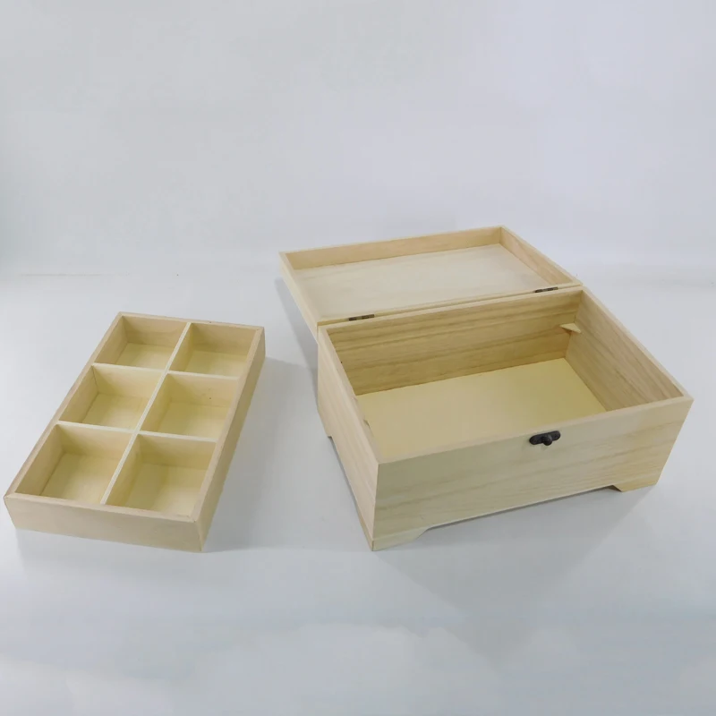 Custom Natural Unfinished Wooden Box with Removable Organizer