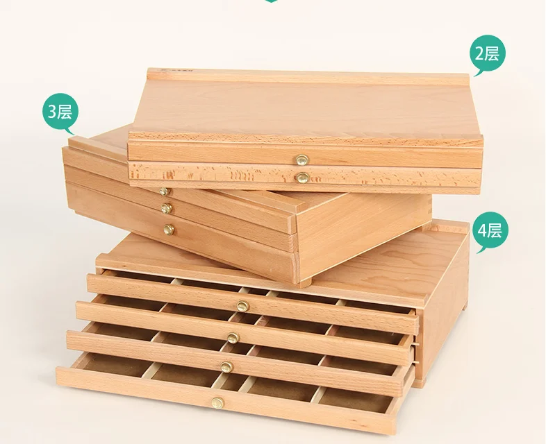 4 Drawer Wooden Artist Storage Supply Box for Pastels, Pencils, Pens, Markers, Brushes and Tools