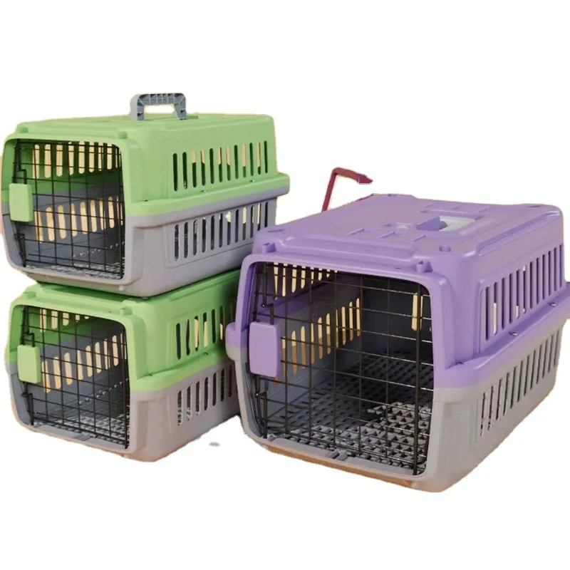 Solid Plastic pets carriers Pet Cage with Button Closure Breathable Car Tray Small Cats Dogs Pallet Type Outgoing Consignment