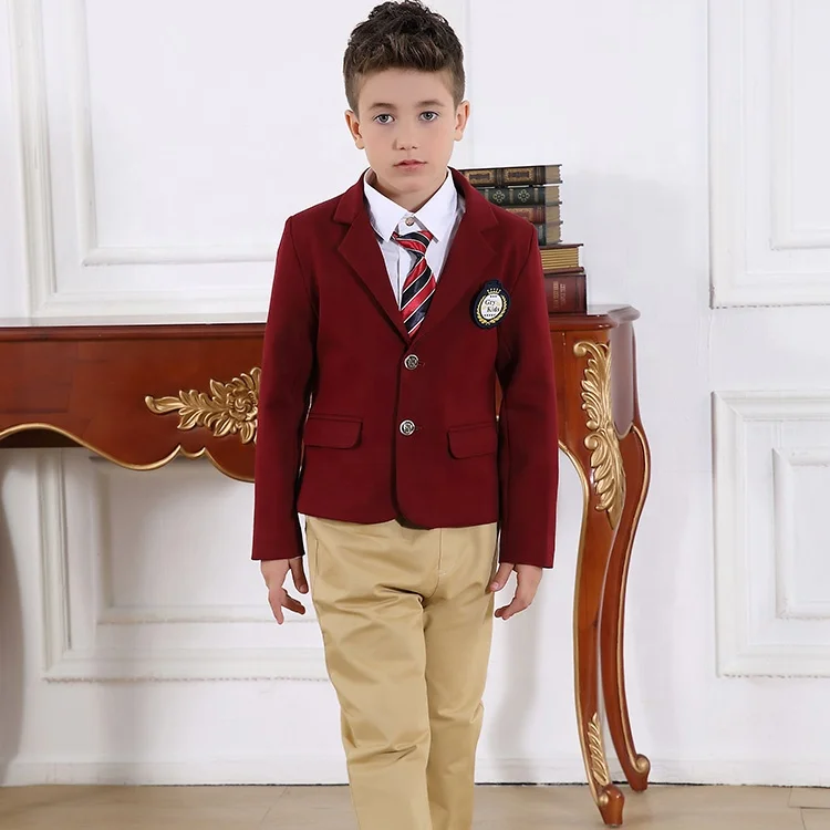 Factory Wholesale  Primary and Kindergarten Boys and Girls School Uniform Burgundy Blazer Set