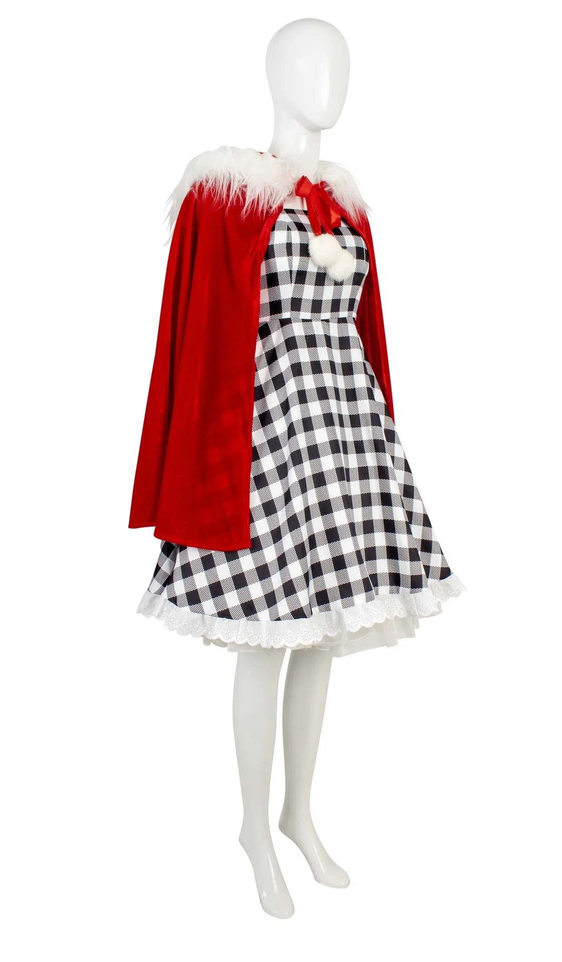 Cindy Lou Who Coaplay Costume Red Hood Cloak Plaid Dress Green Braid  Monster Cosplay Costume Christmas Outfit Women Girls
